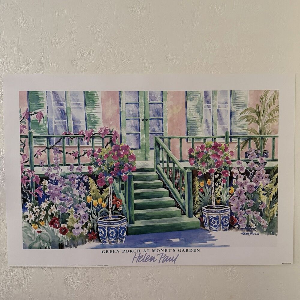 Helen Paul Green Porch At Monet’s Garden Art Print Poster 1990 Large 24x36”